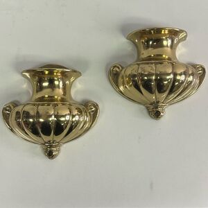 Vintage Bombay Co 1989 Solid Brass Wallpocket Urns Set of 2